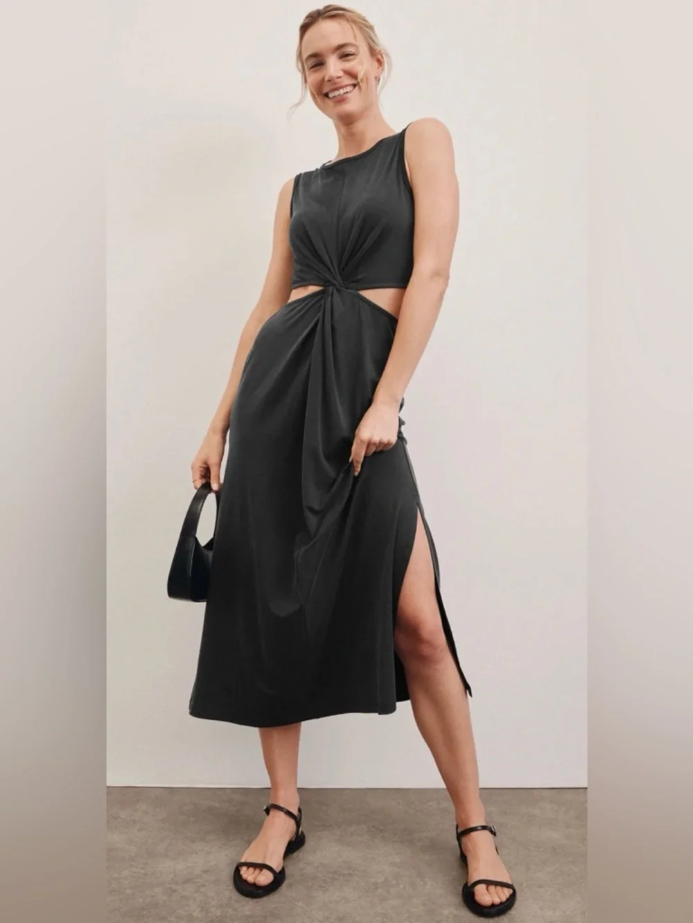 Beyond Yoga Black Twist-Knot Cutout Midi Dress M - Picture 1 of 15